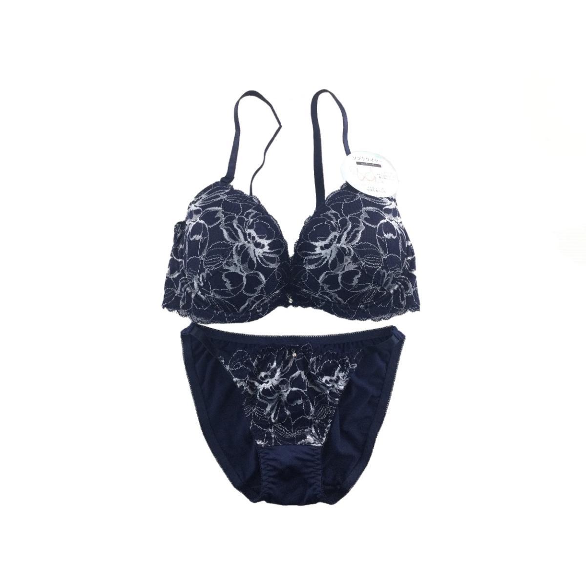 ブラジャーショーツセット ベーシックレースデザイン E70/M ネイビー拍卖