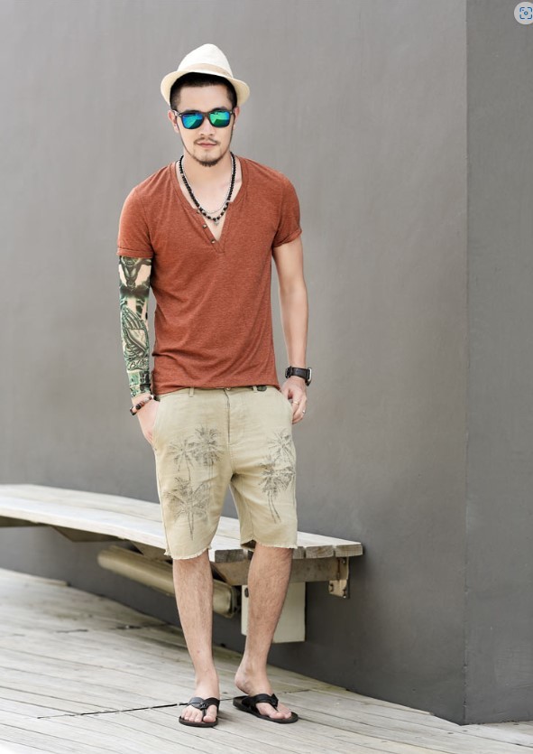 【ブラウン】【Mサイズ】Tシャツ メンズ Vネック 半袖 ティーシャツ 無地拍卖