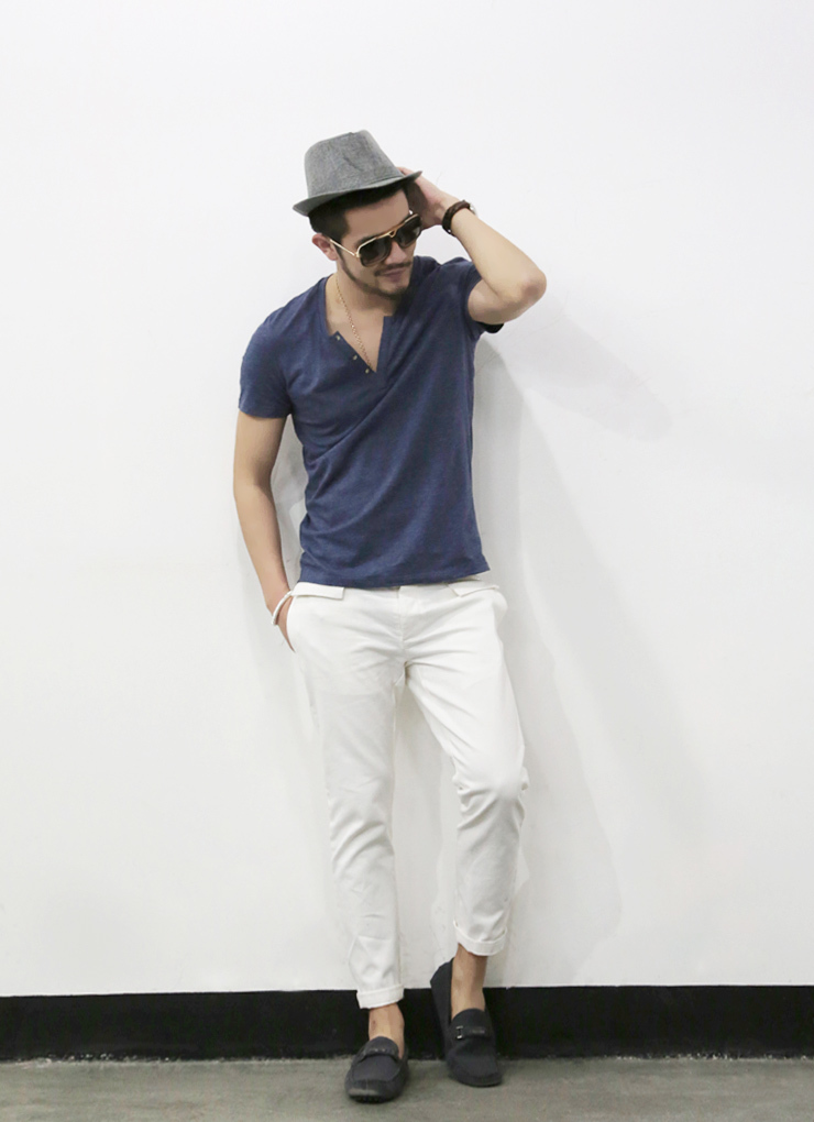 【ブルー】【Lサイズ】Tシャツ メンズ Vネック 半袖 ティーシャツ 無地拍卖