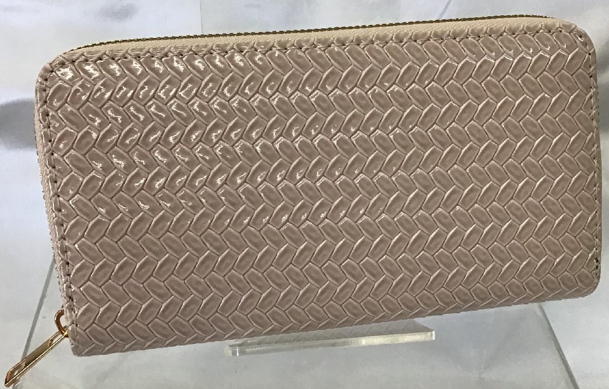 送料無料 新品 レディース 長財布 メッシュ型押し ラウンドファスナー ゴールド ライトオーク系 エナメル ながさいふ 小銭入れあり拍卖