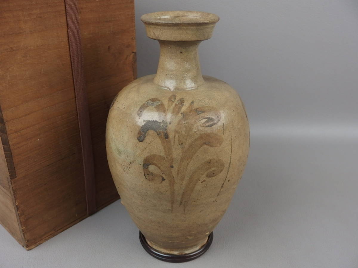 【骨董・茶道具】★李朝 高麗★★絵高麗盤口瓶 台付 em039tdl.8 徳利 酒器 花道 華道拍卖