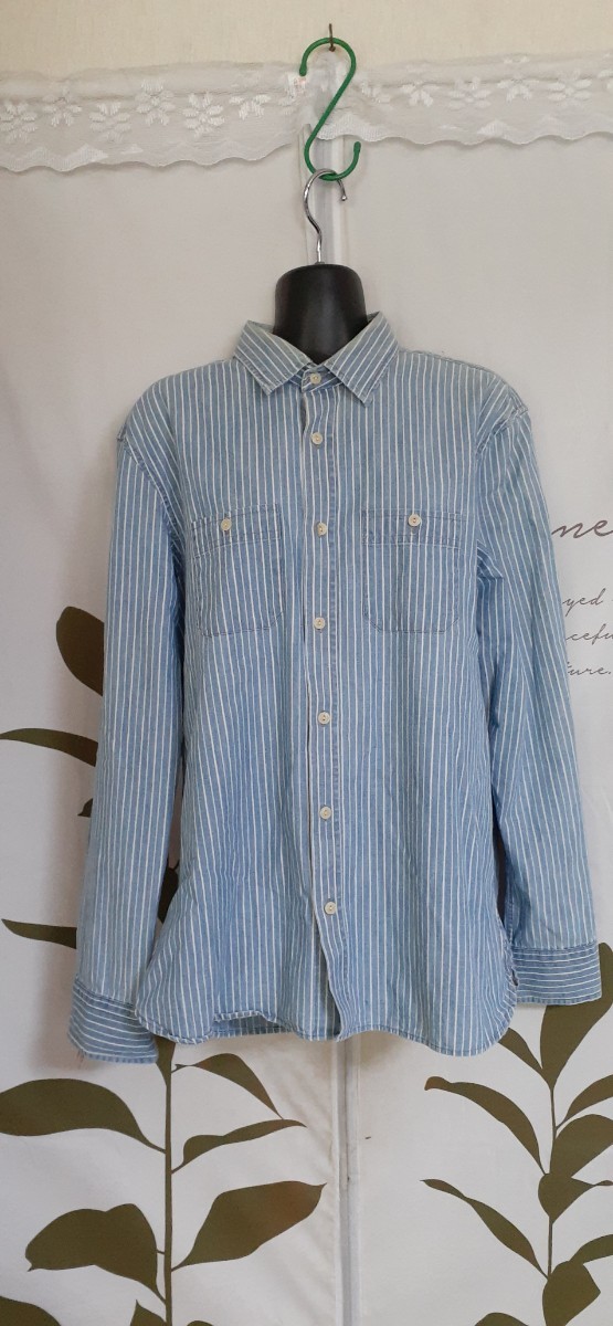 Y-5/1 BANANA REPUBLIC 長袖シャツ コットンシャツ ストライプシャツ Lサイズ拍卖