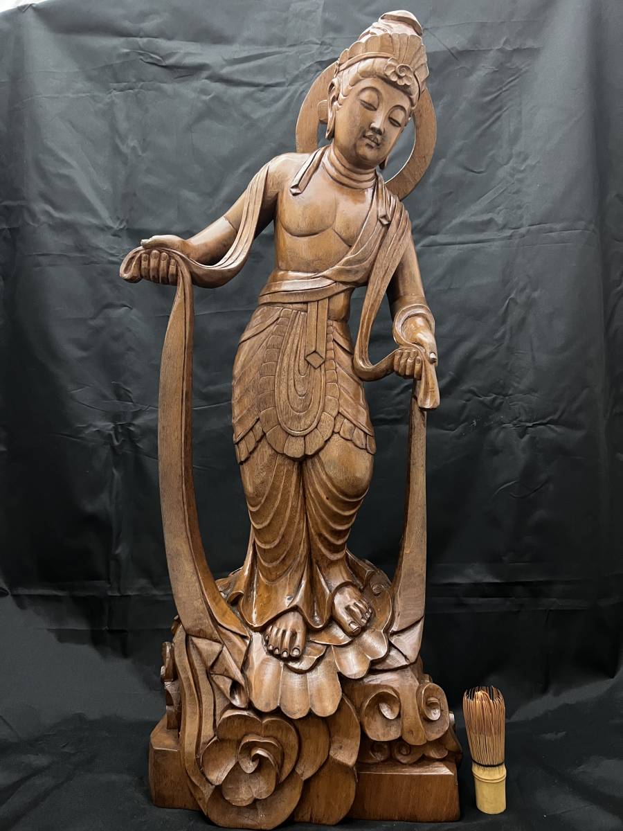 特大 迫力 雲中供養菩薩 一刀彫 木製 置物 観音 如来 神様 仏像 彫刻 開運 金運 財運 骨董 古美術 インテリア アンティーク拍卖