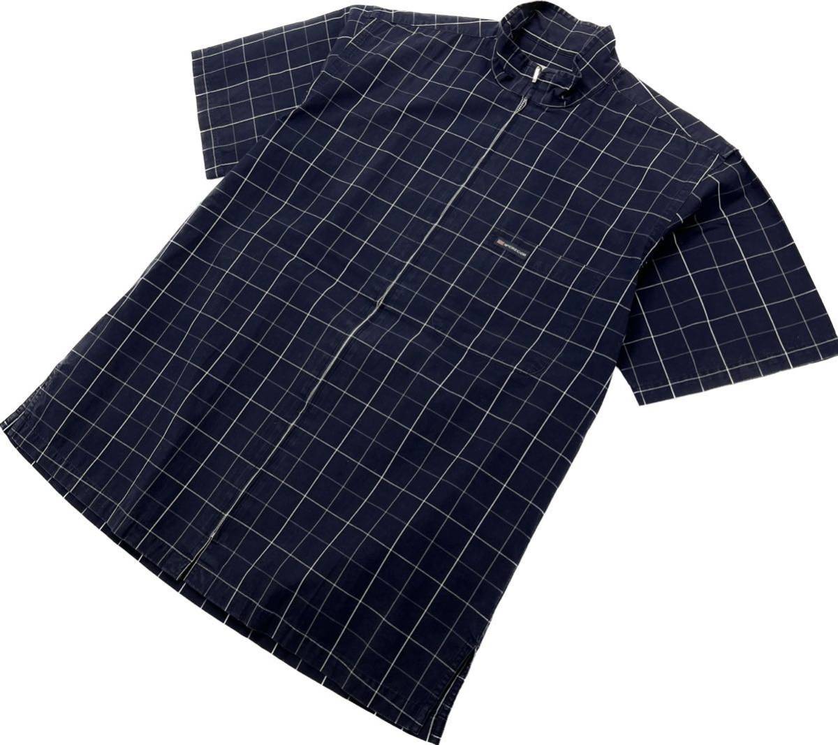 McGREGOR ☆ シンプル チェック 半袖 ジップアップ シャツ ネイビー M アメカジ ゴルフ 大人カジュアル 紳士 定番 マックレガー■S1848拍卖