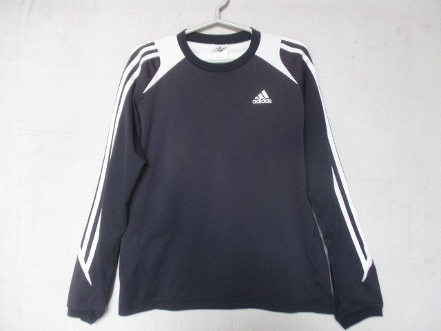 adidas/アディダス/長袖プルオーバー/ナイロン系/clima365/白ライン/袖リブ/ロゴプリント/スポーツ/ウェア/紺/ネイビー/Mサイズ(6/6R5)拍卖
