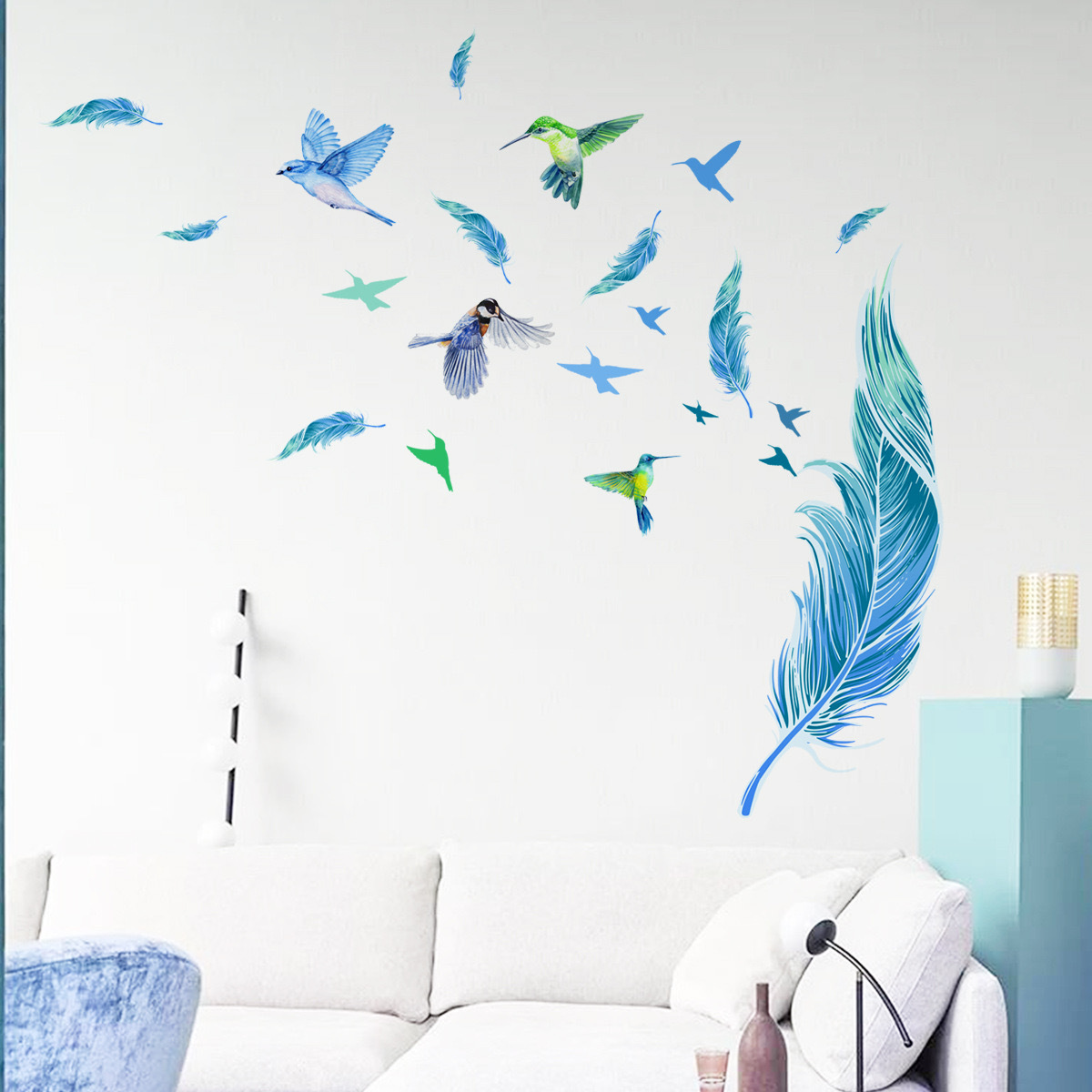 ウォールステッカー YED069 ブルー羽 鳥 癒す DIY 壁紙 インテリアシート 剥がせるシール 送料無料拍卖