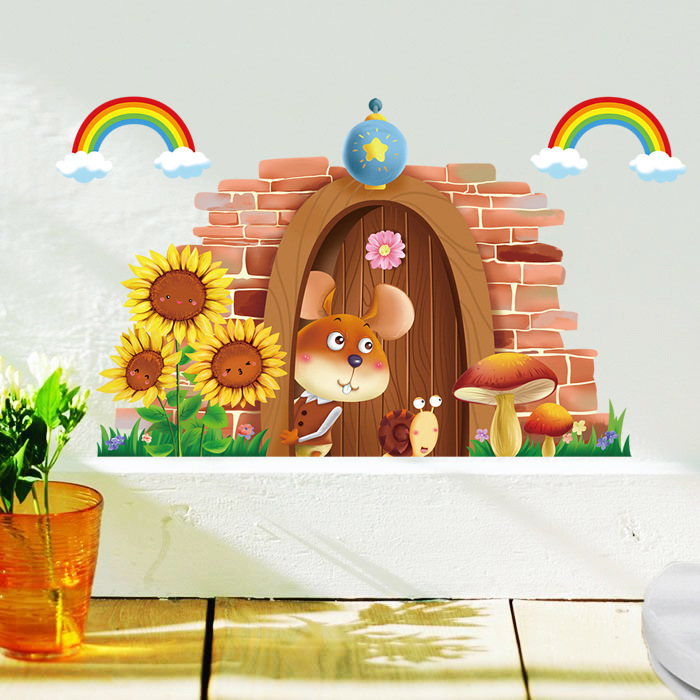 ウォールステッカー YAD139 遊びネズミ 向日葵 DIY 壁紙 インテリアシート 剥がせるシール拍卖