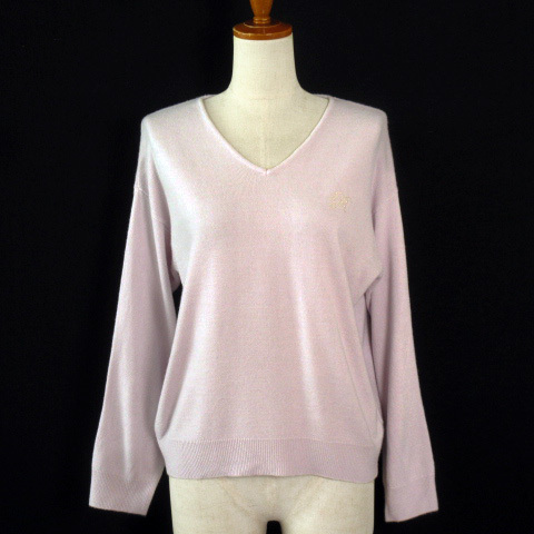 ロペ ROPE セーター ニット Vネック 刺繍 M ラベンダー レディース拍卖