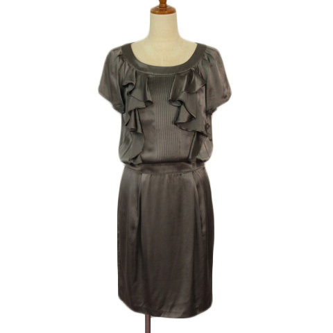 フラジール FRAGILE ワンピース タイト フリル 半袖 サテン レーヨン 36 グレー レディース拍卖