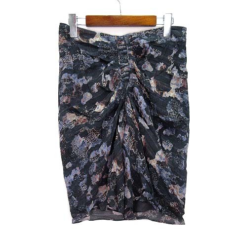 未使用品 イザベルマラン ISABEL MARANT シルク シフォン ドレープ スカート 総柄 ダークグレー 38 レディース拍卖