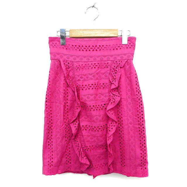 デイシー deicy スカート タイト ひざ丈 レース フリル コットン 綿 透け感 バックジップ 1 マゼンタ /NT35 レディース拍卖