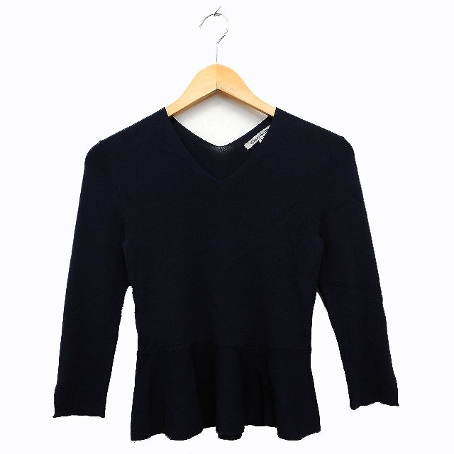 ビアッジョブルー Viaggio Blu リブ カットソー シンプル ペプラム 飾り袖ボタン 七分袖 Vネック 1 ネイビー 紺 /HT35 レディース拍卖