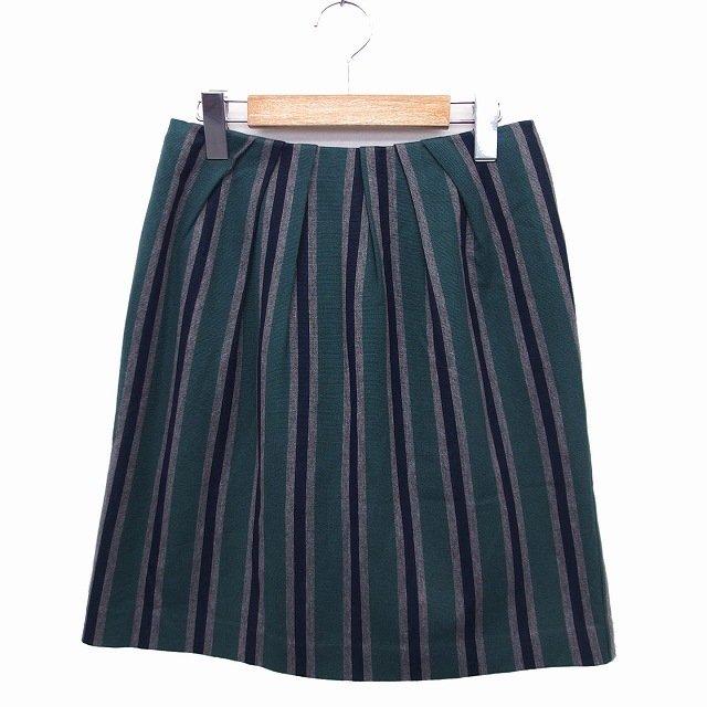 ミミ&ロジャー mimi&roger ストライプ柄 フレア スカート ひざ丈 スリット 綿混 ニット 38 グリーン 緑 /FT3 レディース拍卖