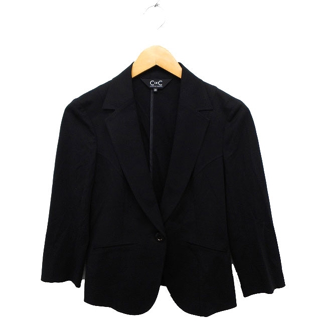 クードシャンス CdeC COUP DE CHANCE テーラードジャケット シングル 七分袖 無地 コットン 綿 38 ブラック 黒 /FT20 レディース拍卖