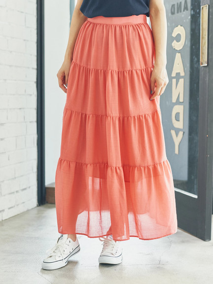 4990円★ふんわりティアードスカート 新品未使用 アースミュージックエコロジー earth music&ecology オレンジ拍卖