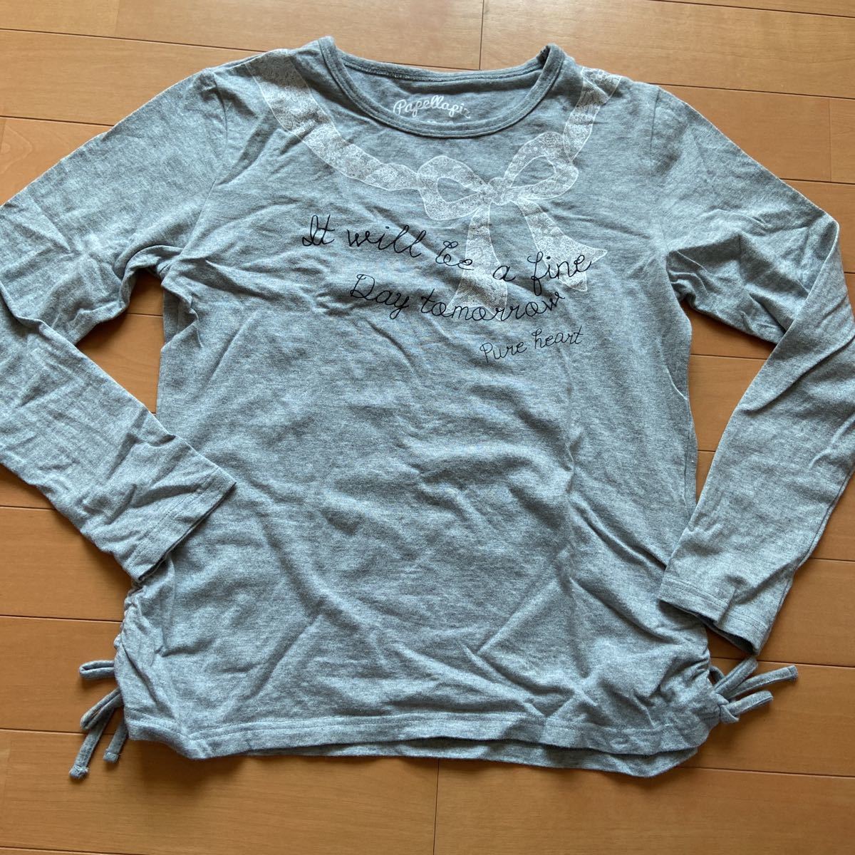 パぺルラピス☆ベルメゾン☆レースリボンプリント 長袖カットソー♪サイズ160☆美品拍卖