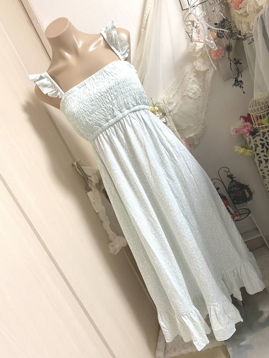 レディスM~Lサイズ【スィートオブルームス/Suite of Rooms】ワントーンフラワーギャザーワンピース*胸パット付リラックスウエア:ミント拍卖