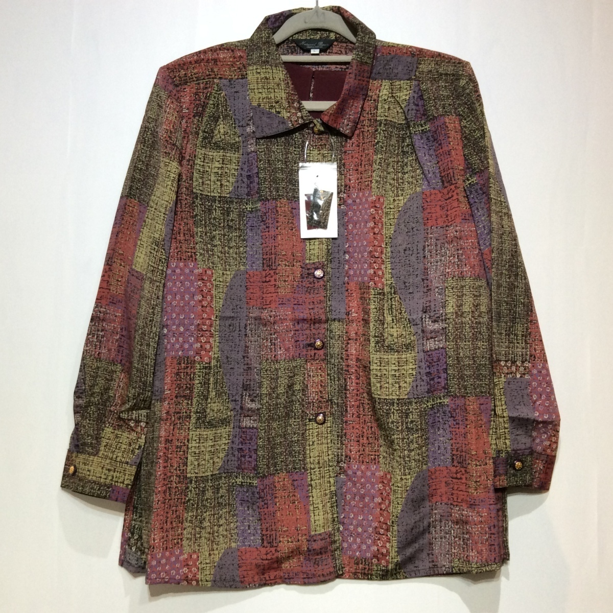 【値下げ】未使用☆婦人 アンサンブルブラウス L パープル系柄 オーバーブラウス&インナー拍卖