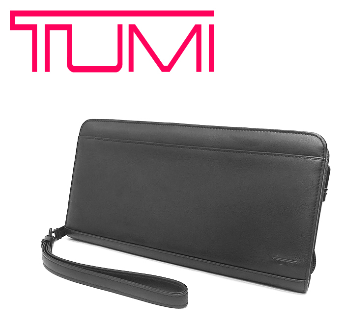 【美品】 トゥミ TUMI ラウンドファスナー長財布 オーガナイザー セカンドバッグ 鞄 トラベルポーチ レザー ブラック メンズ 紳士 大容量拍卖