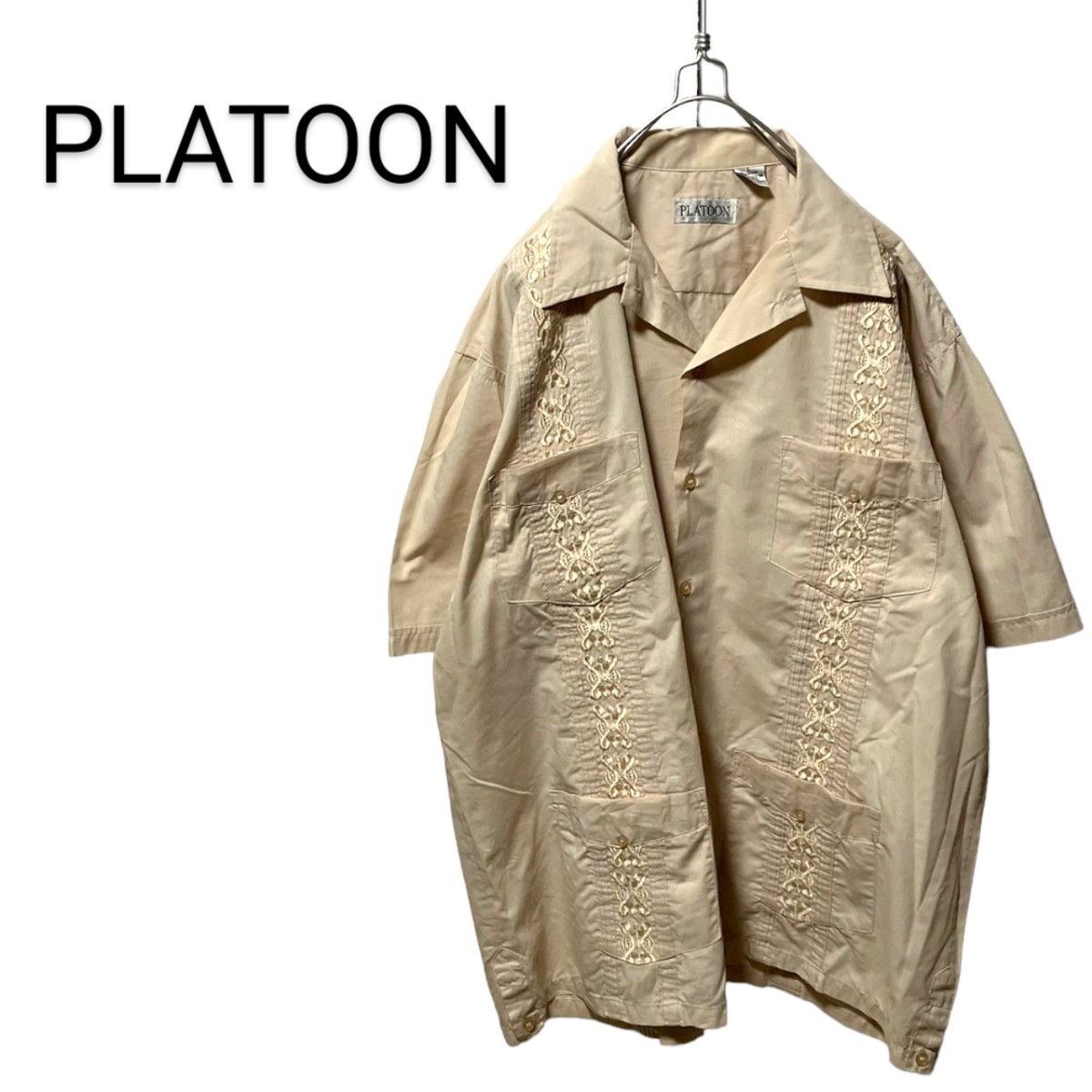 【PLATOON】VINTAGE 刺繍入り キューバシャツ A-885拍卖