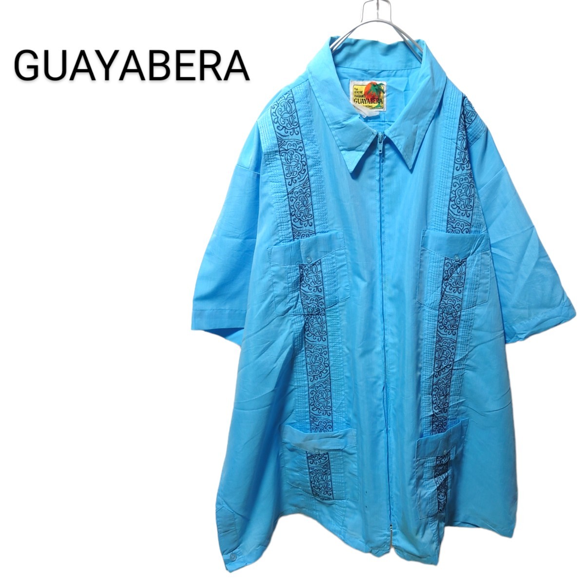 【GUAYABERA】刺繍入り ジップアップ キューバシャツ A-952拍卖