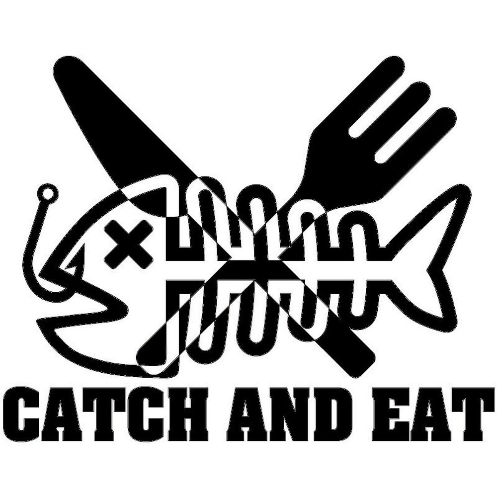 釣り ステッカー CATCH AND EAT 【黒】 Sサイズ 横幅15㎝ キャッチ&イート 釣り具 フィッシング 切抜き ステッカー シール 防水 屋外OK拍卖