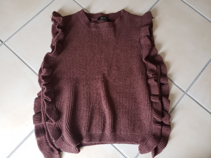 上質きれい/Meridian/茶色ニットフリルベスト拍卖