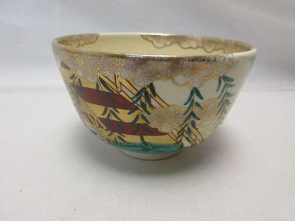 I04165 【 美品 茶道具 香菊作 金彩色絵 茶碗 陶印 箱無 】 検) 作家物 煎茶道具 茶懐石 茶湯 茶呑 茶事 茶器 来客 お稽古 和物 ⅰ拍卖