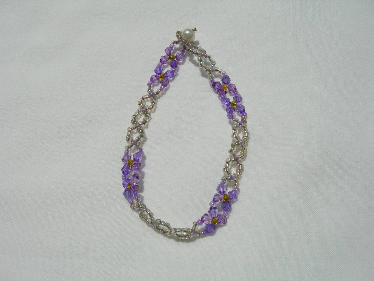 ビーズ ブレスレット(紫&シルバー) ハンドメイド 新品拍卖