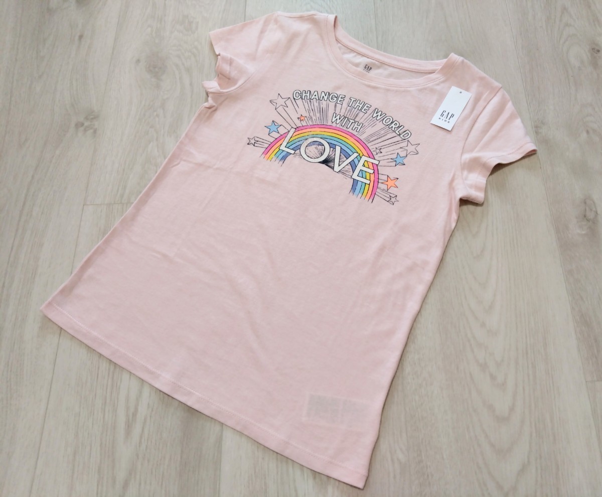 新品★ギャップキッズ★ラメ入りプリント半袖Tシャツ★140cm★定価1990円★サーモンピンク★Lサイズ/10歳/GAPKIDS拍卖