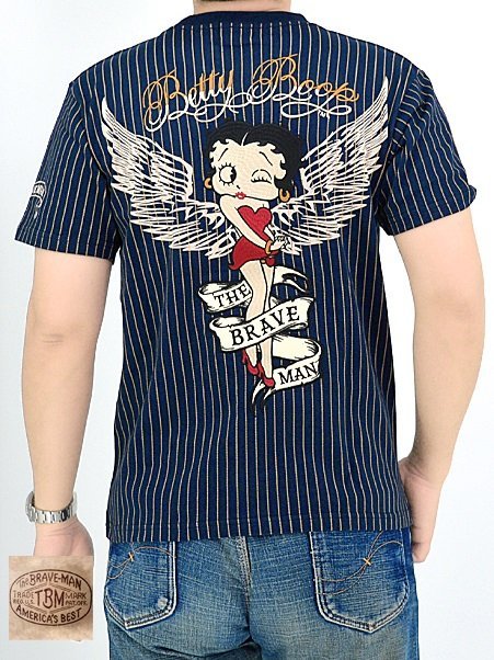 BR×BETTYコラボ 天竺半袖Tシャツ◆The BRAVE-MAN ウォバッシュMサイズ BBB-2341 ブレイブマン ベティーちゃん 刺繍 バイカー拍卖