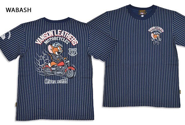 vanson×TOM&JERRYコラボ 天竺半袖Tシャツ◆vanson ウォバッシュXLサイズ TJV-2327 バンソン ヴァンソン トムとジェリー 刺繍 バイカー拍卖