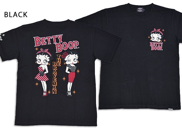 BR×BETTYコラボ 天竺半袖Tシャツ◆The BRAVE-MAN ブラックLサイズ BBB-2339 ブレイブマン ベティーちゃん 刺繍 バイカー拍卖