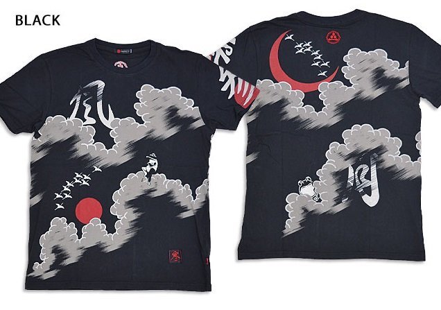 花鳥風月半袖Tシャツ ◆参丸一 ブラックXXLサイズ ST-80014 和柄 和風 蛙 かえる カエル さんまるいち拍卖