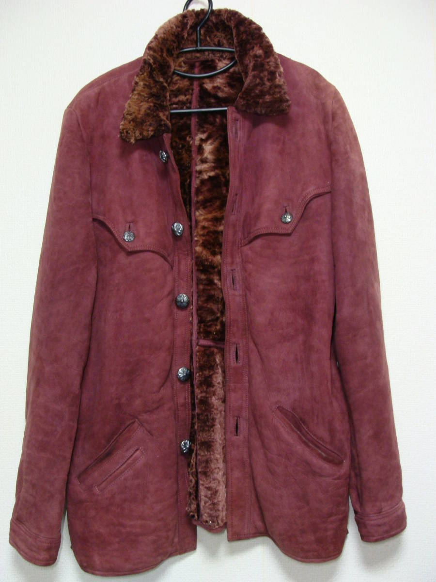 CHROME HEARTS クロムハーツ ◆ バック フレアー 切り替えし 総 ムートン レザー ライダース ハンティング コート ◆ 羊 皮 革 シープ拍卖