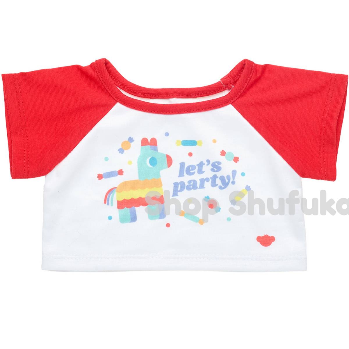 ビルドアベア★半袖 Tシャツ 白 赤 ロゴ入り Let's party ぬいぐるみ テディベア シェリーメイ ダッフィー くま 洋服 トップス 白 赤 Bear拍卖