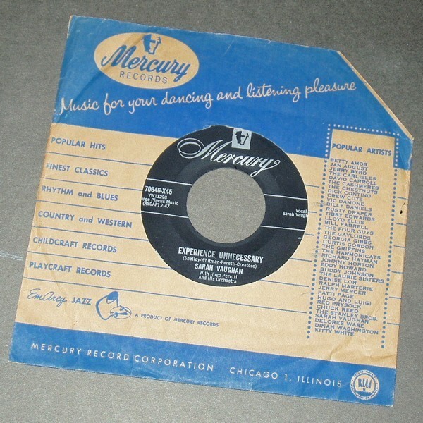 SARAH VAUGHAN Experience Unnecessary アメリカ盤シングル 1955拍卖