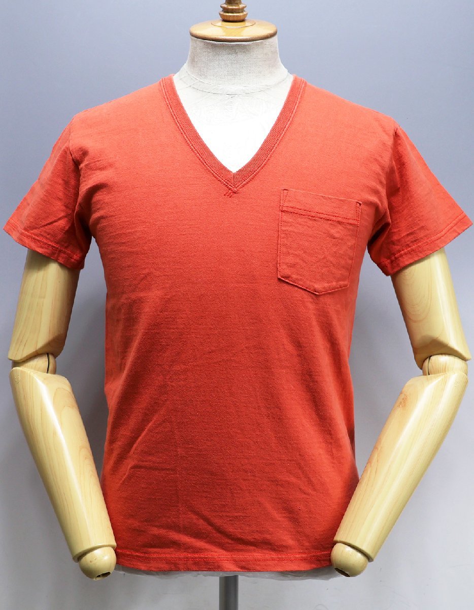 THE FLATHEAD (フラットヘッド) V-NECK POCKET TEE / Vネック ポケットTシャツ レッド size 38拍卖