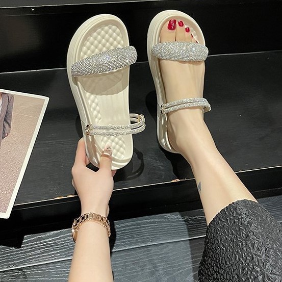 24cm 厚底サンダル ラインストーン キラキラ レディース 厚底 美脚 脚長効果 ビーチサンダル 歩きやすい ホワイト 441拍卖