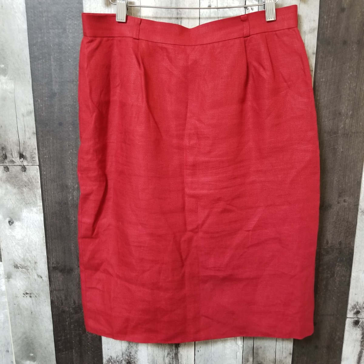 Aquascutum アクアスキュータム スカート サイズ13 麻 リネン100% レッド系 レディース拍卖