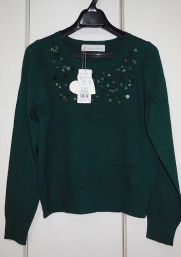 【タグ付】《31 Sons de modeトランテアン ソン ドゥ モード》14AW キラキラスパンコール&ビーズアンゴラ混長袖ニット 36号S定価8532円拍卖