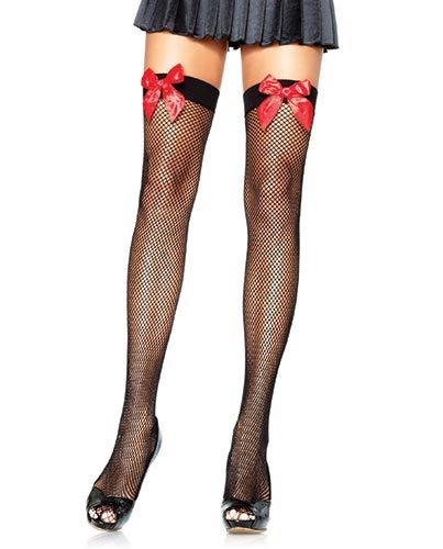 リボン付き フィッシュネット ストッキング (黒/赤) サイズ:フリー(M-L) LegAvenue 9018 新品・未使用拍卖