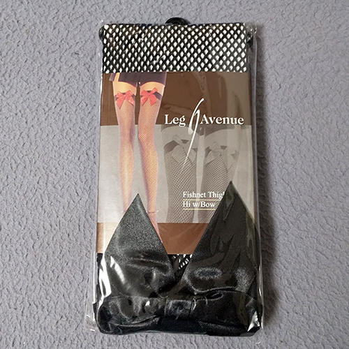 サテンリボン付き フィッシュネット ストッキング (黒/黒) サイズ:フリー(M/L) LegAvenue 9018 新品・未使用拍卖