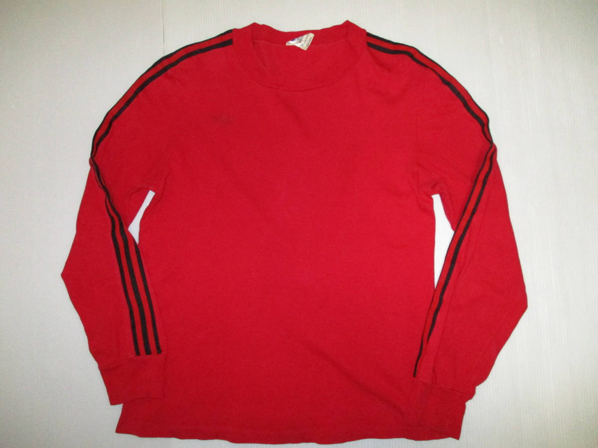フランス製☆adidas アディダス 長袖Tシャツ ビンテージ 赤黒 サイズ2/3 ? (3E ケ拍卖