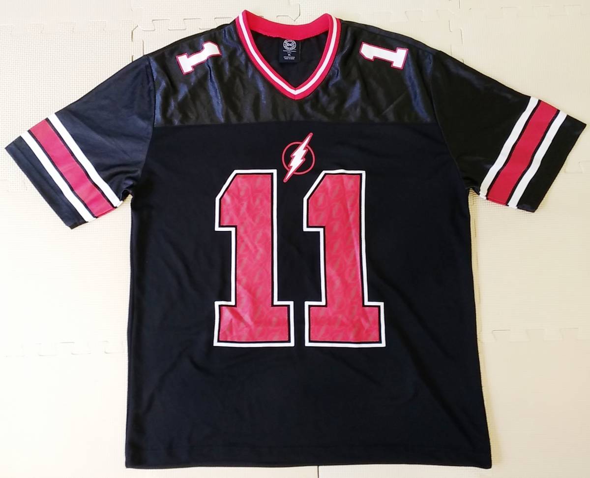 ザ・フラッシュ フットボールシャツ XLサイズ 黒 ( the flash dcコミックス dc comics アメコミ アメフト ジャージ 拍卖