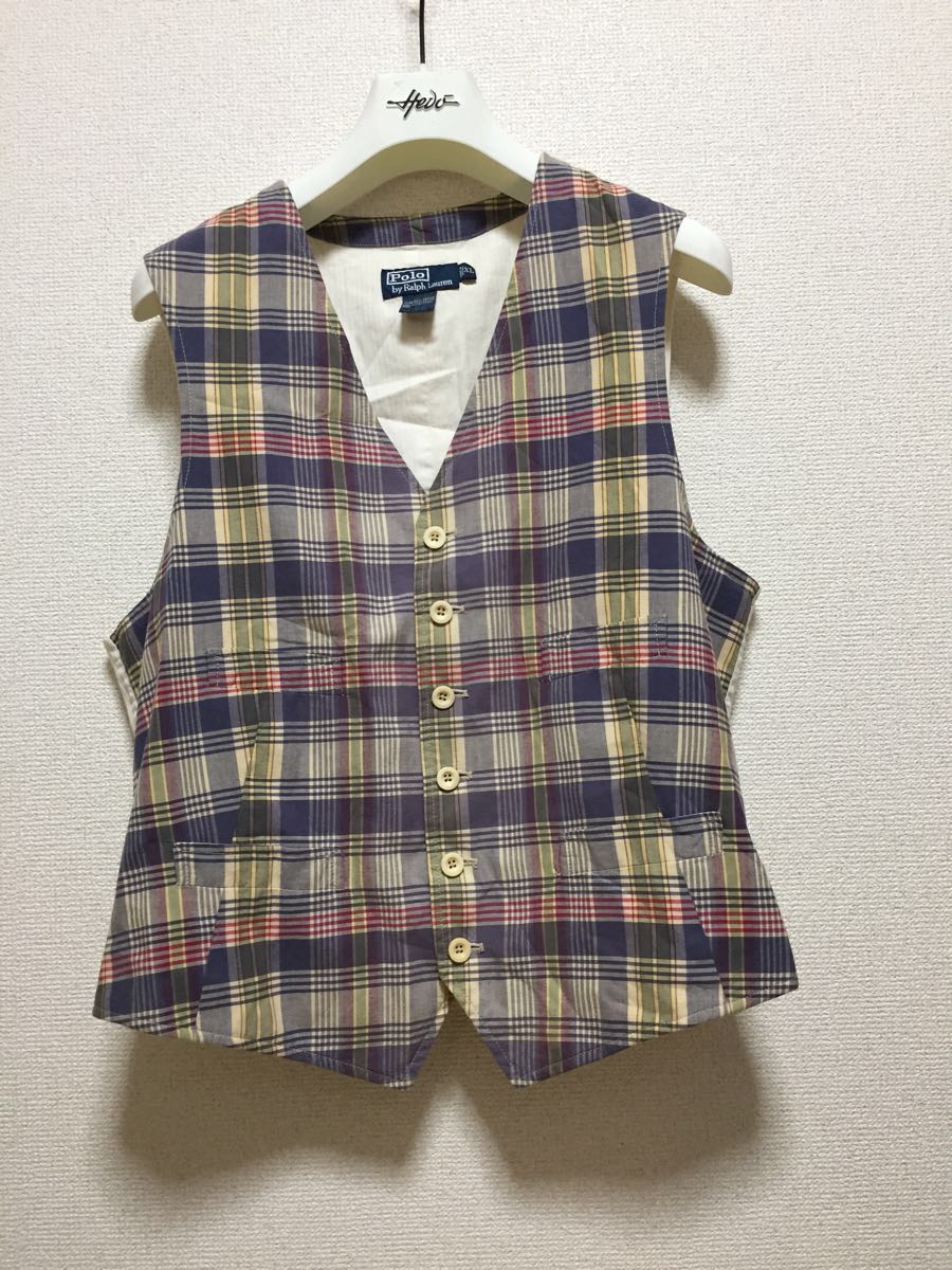 90's USAヴィンテージ Polo by Ralph Lauren ポロラルフローレン チェック柄コットンベスト XL拍卖