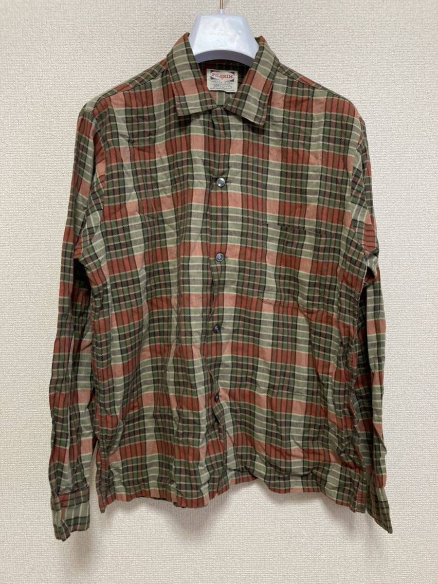 60's USAヴィンテージ PILGRIM SEARS オープンカラーシャツ チェックシャツ 長袖シャツ BOXシャツ M 15-15 1/2 USA製拍卖