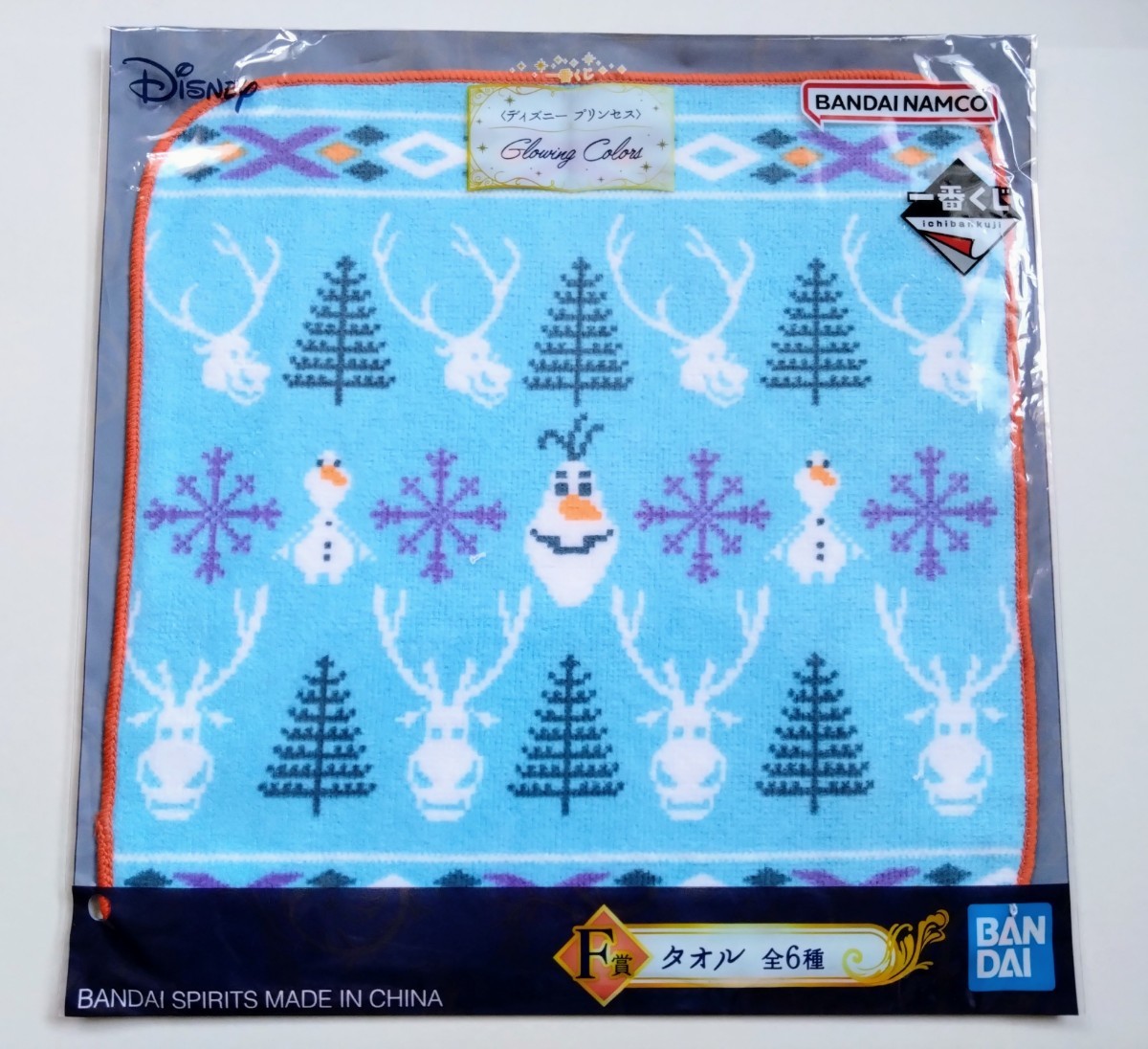 一番くじ ディズニープリンセス Glowing Colors F賞 タオル アナと雪の女王 オラフ スヴェン ミニタオル ハンドタオル タオルハンカチ拍卖