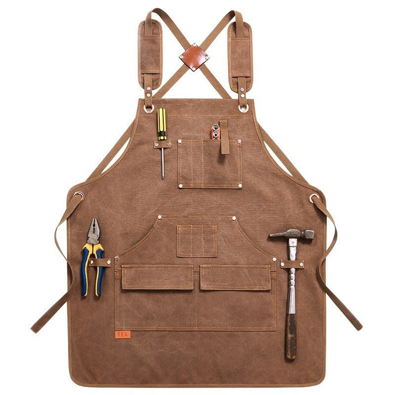 ZPT267☆新品メンズ デニム エプロン 作業服 キャンプエプロン アウトドアエプロン キッチン レストラン ガーデニング カーキ色拍卖