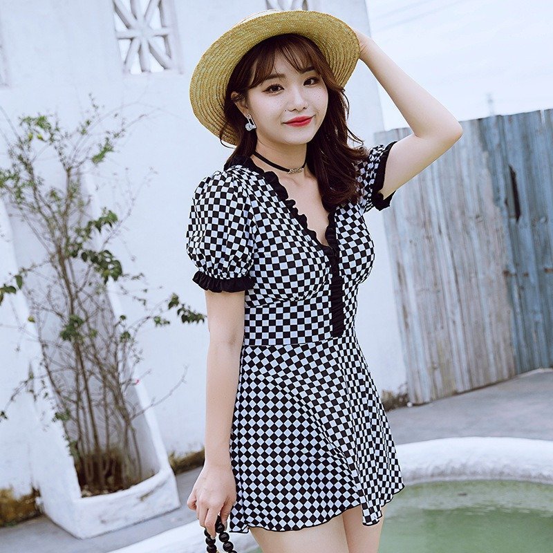 ZPT686☆レディース 水着 大きいサイズ XL.2XL.3XL.4XL.5XL チェック 格子 大人可愛い ワンピース 体型カバー リゾート 夏 プール 海 旅行拍卖